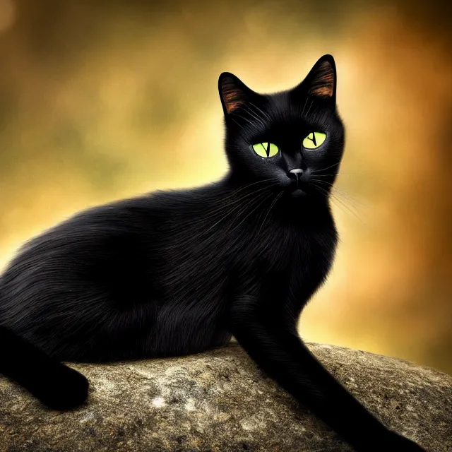 Image similar to black cat, fantasy, highly detailed, 4 k, hdr, smooth, sharp focus, high resolution, award - winning photo, photorealistic