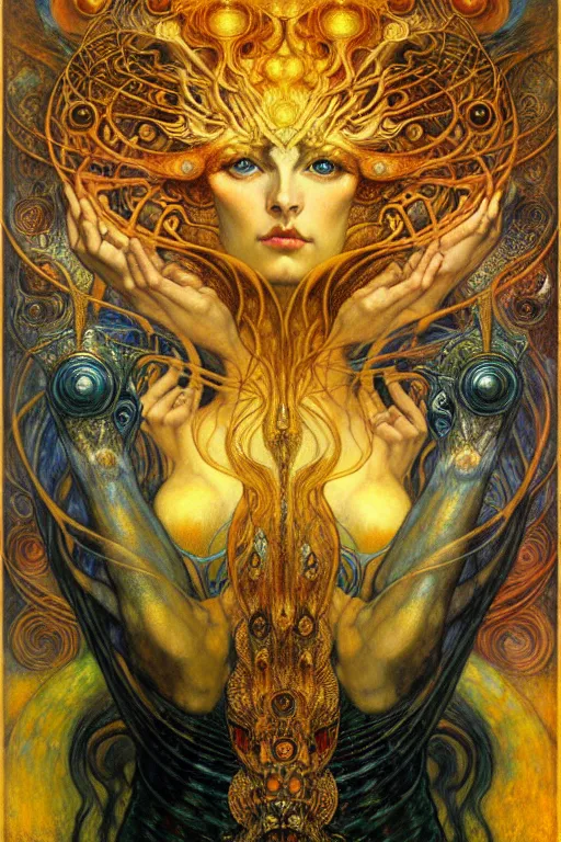 Image similar to Divine Chaos Engine by Karol Bak, Jean Delville, William Blake, Gustav Klimt, and Vincent Van Gogh, symbolist, visionary