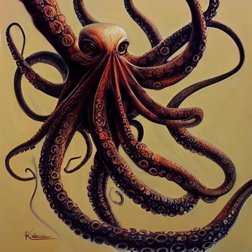 Prompt: tentacles, octopus, drawn by karol bak