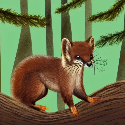 Prompt: pine marten in a forest, by Kate Beaton, digital art, trending on artstation