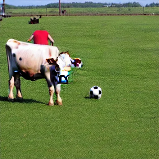 Image similar to cows playing soccer