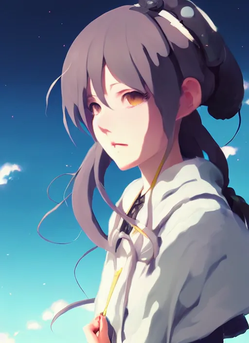 Image similar to portrait of cute catgirl, cloudy sky background lush landscape illustration concept art anime key visual trending pixiv fanbox by wlop and greg rutkowski and makoto shinkai and studio ghibli