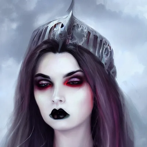 Prompt: beautiful digital portrait painting of an attractive gothic vampire queen by Cris Ortega, Papaninja and Artgerm