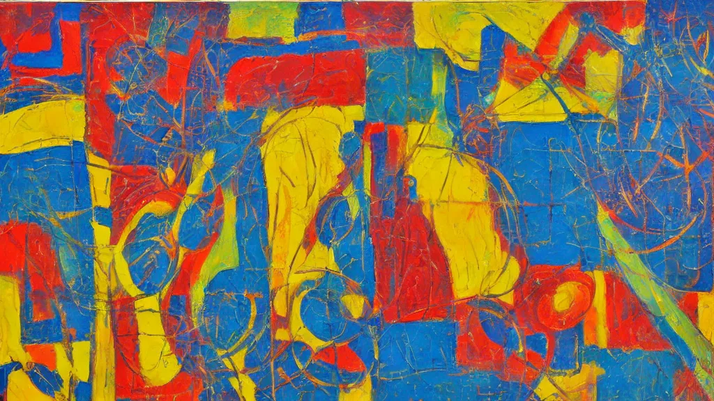 Prompt: abstract art painting geometry figures lines forms in style of jasper johns, fine details,