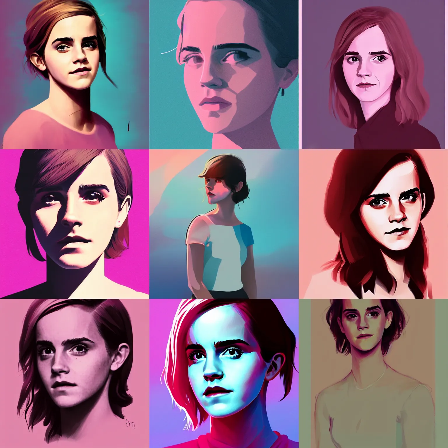 Prompt: emma watson by atey ghailan, dynamic lighting, gradient pastel pink