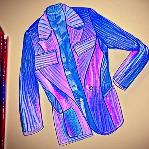 Prompt: a drawing of an iridescent blue and purple jacket, a color pencil sketch by avgust cernigoj, instagram contest winner, digital art, art on instagram, childs drawing, seapunk