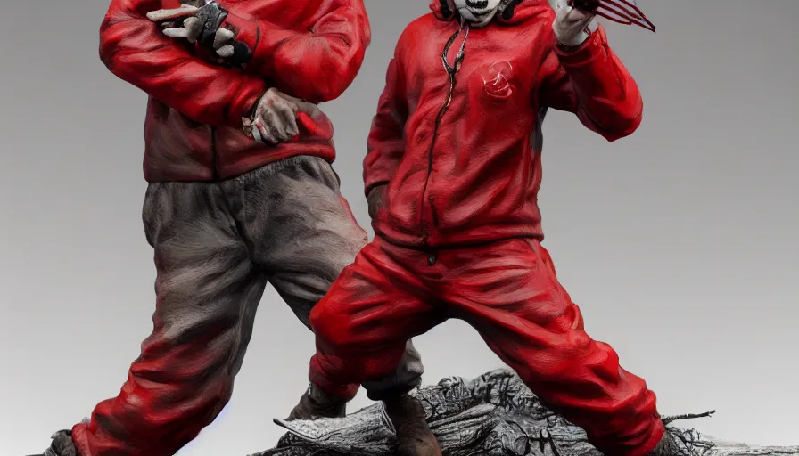 Prompt: hand painted figurine of jason voorhees in red clothes, hyperdetailed, artstation, cgsociety, 8 k