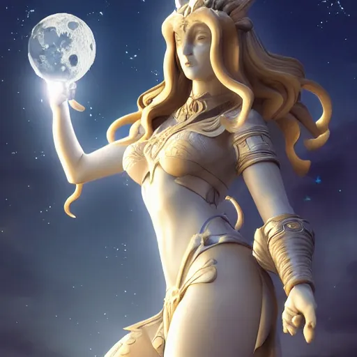 Prompt: artemis holding the moon in her hands!!, closeup!!, macro!!, filling it with magical energy, digital art, tarot card, portrait!!, trending on polycount, cgsociety contest winner, digital art, 4 k, detailed, intricate, illustrated by artgerm, rutkowski, mumford, bussiere, villeneuve, symmetry!!