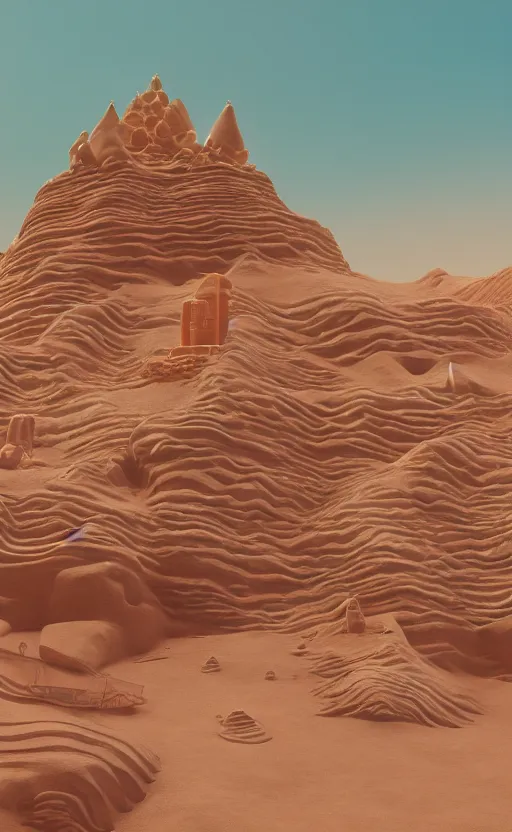 Image similar to a sandstone hill in a desert with a sand castle on it. intricate artwork by Tooth Wu and wlop and beeple. octane render, hyper realism, 8k