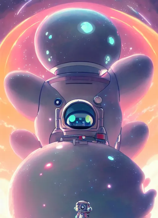 Prompt: portrait of cute kawaii astronaut android navigating a large biomechanical kaiju dragon, nebulous background of dynamic space, a dramatic composition by wlop and greg rutkowski and makoto shinkai and studio ghibli and kyoto animation cute bubbly clothing