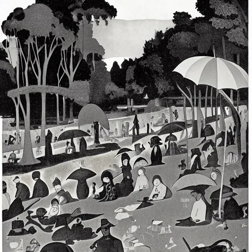 Image similar to a sunday afternoon on the island of la grande jatte, by mike mignola