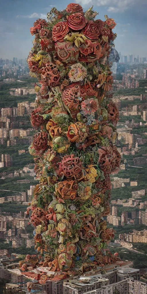 Image similar to colossal grotesque flower made from unfulfilled communist dreams in the middle of abandoned post soviet constructivist cityscape, Stalinist architecture, ultradetailed, Intricate by Hayao Miyazaki and Josan Gonzalez and Makoto Shinkai and Giuseppe Arcimboldo and Wes Anderson