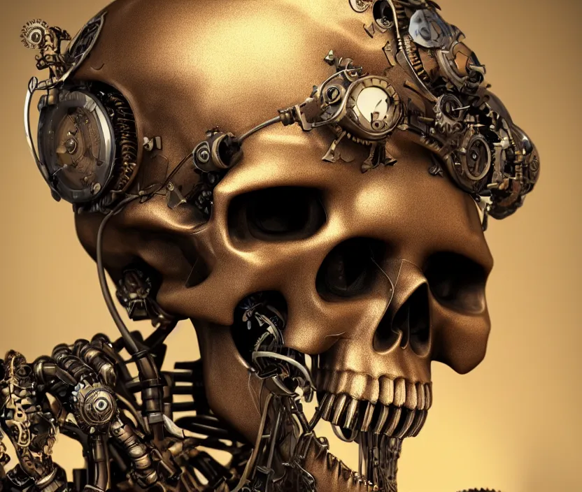 Image similar to Steampunk cyborg skull, unreal engine, arstation trending, highly detailed, 8k
