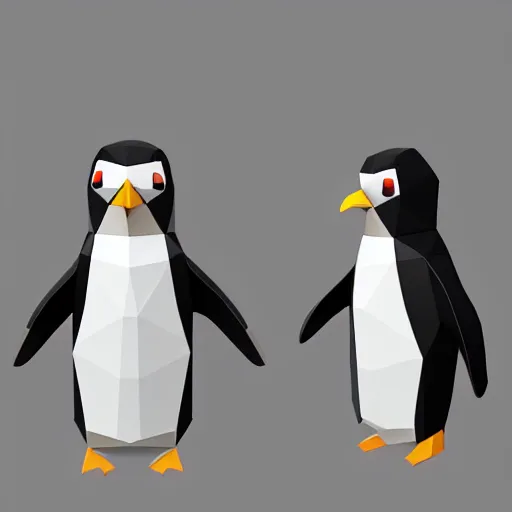 Prompt: low-poly penguin in sci-fi outfit