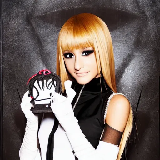 Image similar to ariana grande modeling as misa amane from death note, professional photograph