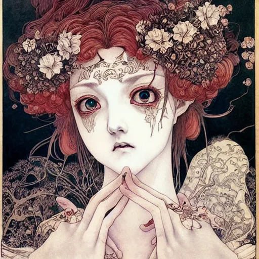 Prompt: prompt: Portrait painted in renaissance style drawn by Vania Zouravliov and Takato Yamamoto, inspired by Fables, china doll face, smooth face feature, intricate oil painting, high detail, sharp high detail, manga and anime 2000