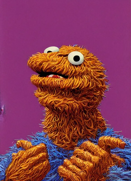 Image similar to portrait of Cookie Monster in Society (1989), intricate, highly detailed, centered, gradient background, digital painting, artstation, concept art, smooth, sharp focus, illustration, artgerm, donato giancola, Joseph Christian Leyendecker, WLOP, Artgerm