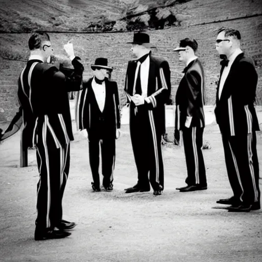 Prompt: A photo of a mafia meeting between penguins wearing pinstripe suits