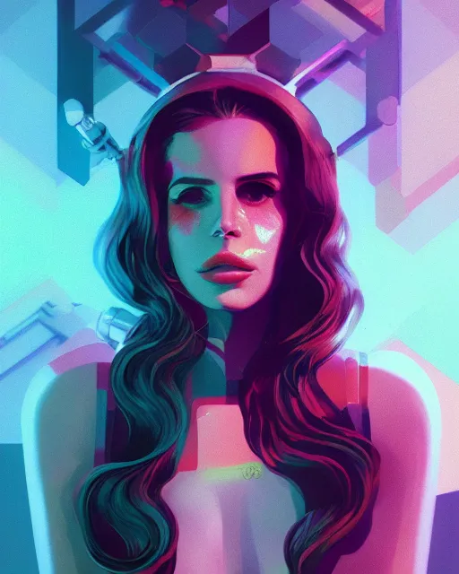 Image similar to portrait of Lana Del Rey as a cyborg. intricate abstract. intricate artwork. by Tooth Wu, wlop, beeple, dan mumford. octane render, trending on artstation, greg rutkowski very coherent symmetrical artwork. cinematic, hyper realism, high detail, octane render, 8k, iridescent accents