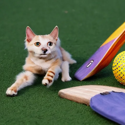 Prompt: cricket with a dog and cat