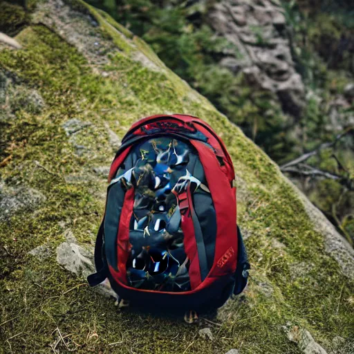 Prompt: a hiking backpack designed by louis Vuitton. Product photography.