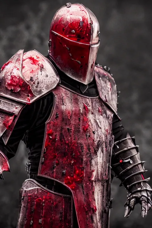 Prompt: the grim - knight wears the scarlet armor and blood crown, cinematic lighting, various refining methods, micro macro autofocus, ultra definition, award winning photo