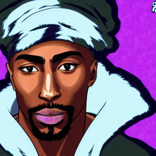 Image similar to Tupac Shakur, screenshot from a 2012s anime