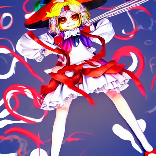 Prompt: image of Touhou clownpiece by Yoji Shinkawa, heavy outlines, bright and contrasting colors, beautiful and cool, 4k, wallpaper, pixiv