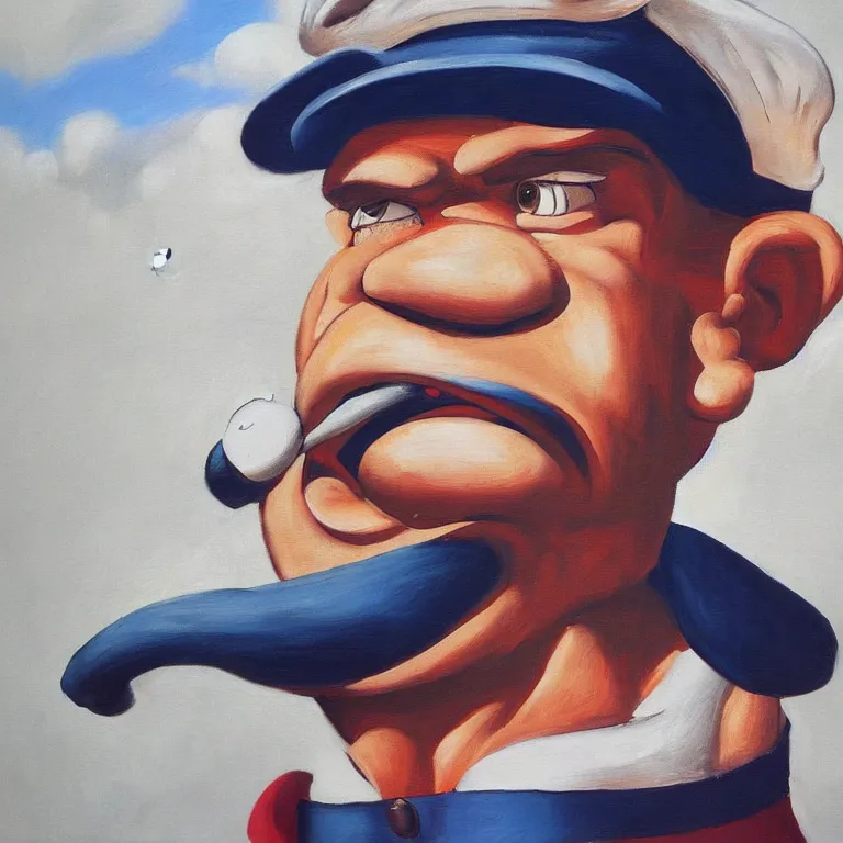 Image similar to Street-art portrait of Popeye the Sailor in style Edward Hopper, photorealism