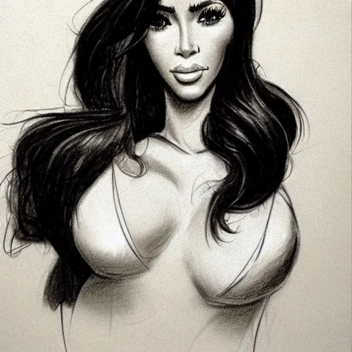 Image similar to milt kahl pencil sketch of kim kardashian