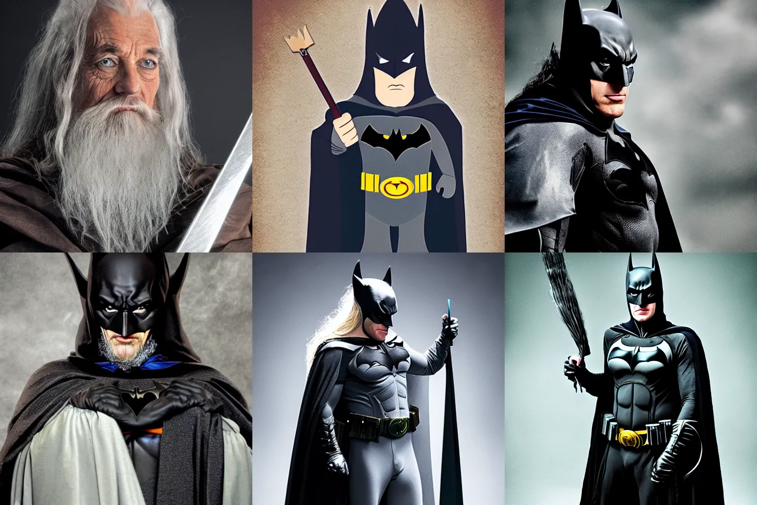 Prompt: portrait photo of the Batman dressed as gandalf