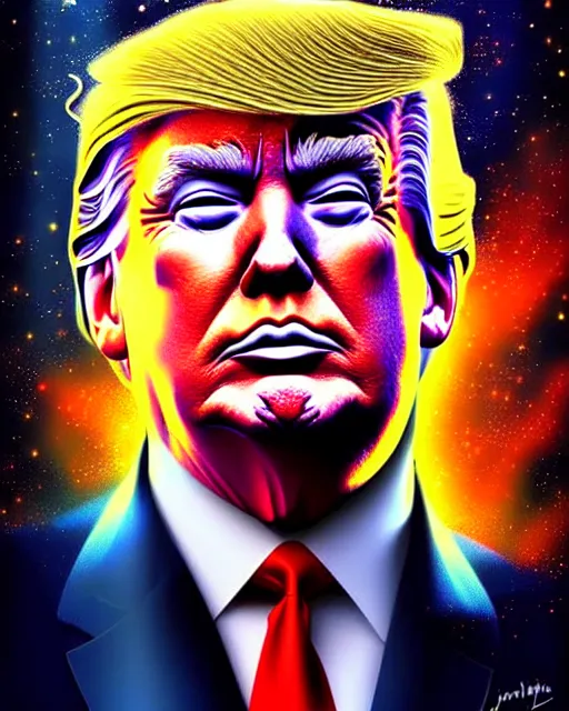 Image similar to digital art, fantasy portrait of donald trump with the number 5 floating in space, by james jean, by ross tran, ultra detailed, character design, concept art, trending on artstation,