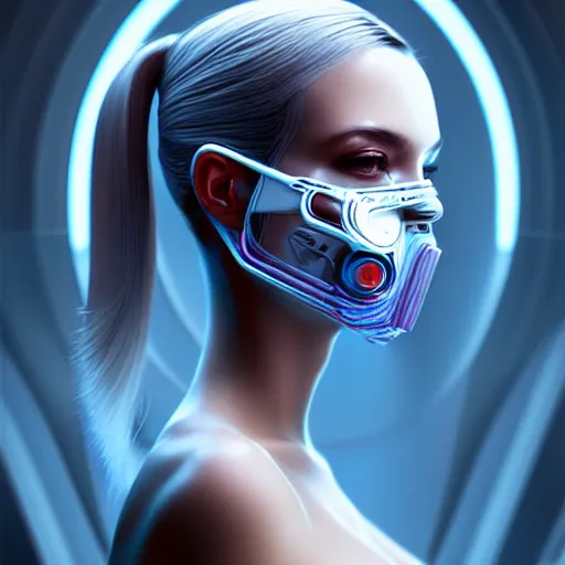 Image similar to face mask on beautiful woman face, cyberpunk art by kuno veeber, cgsociety, computer art, ultra detailed, futuristic, anime aesthetic