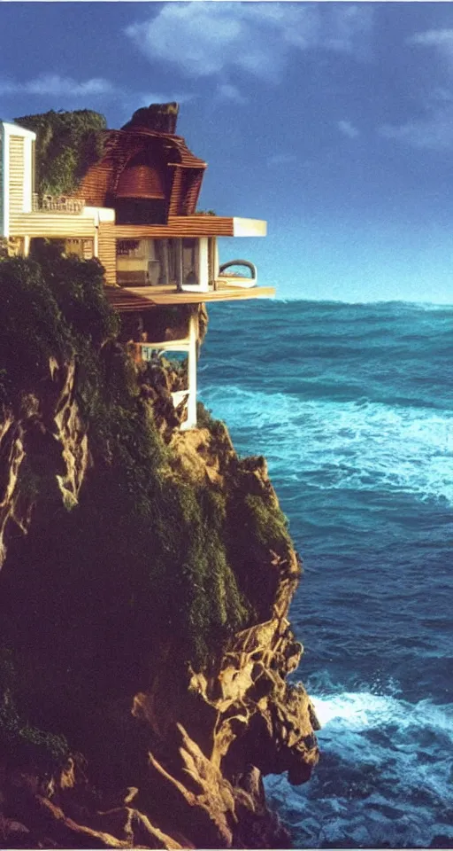 Image similar to seashell house where a hermit girl lives, atmospheric cinematography by syd mead and emmanuel lubezki