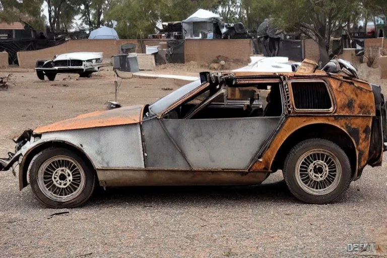 Prompt: rusty, scrap, salvage, junk 1 9 2 2 delorean