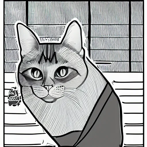 Image similar to a cat wearing a suit, line art