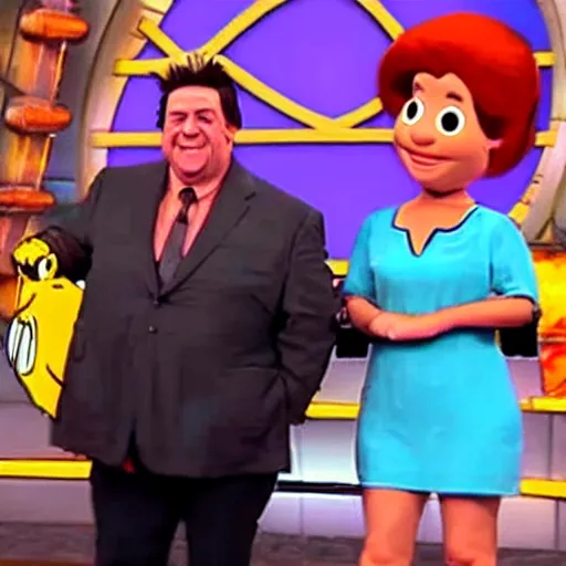 Prompt: Fred Flintstone on wheel of fortune