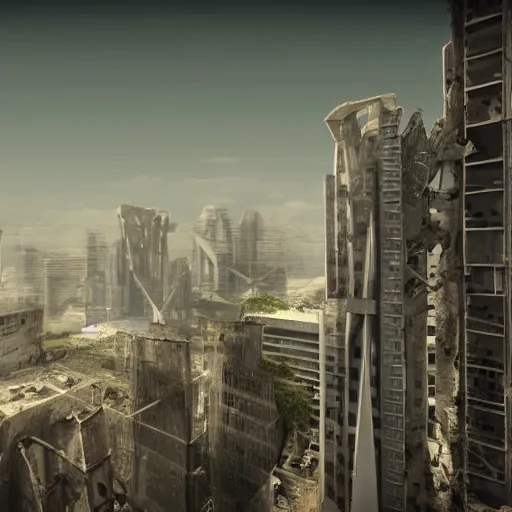 Prompt: futuristic city building out of ruins, ruined city next to new city, san francisco, drones, 2 0 3 9, daguerrotype