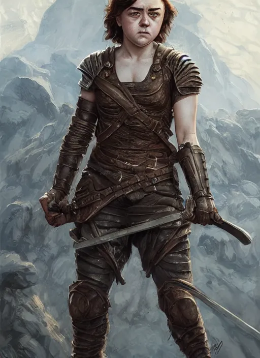 Image similar to angry Maisie Williams leading the charge as a ruggedly muscled handsome heroine, intricate, elegant, highly detailed, centered, digital painting, artstation, concept art, smooth, sharp focus, illustration, artgerm, donato giancola, Joseph Christian Leyendecker, WLOP, Artgerm