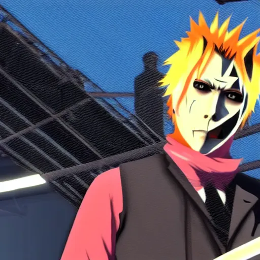 Image similar to Screenshot of Ichigo Kurosaki in the game GTA V, highly detailed