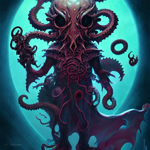 Image similar to an cosmic horror lithograph of chibi cthulhu, by stanley artgerm lau, wlop, rossdraws, james jean, andrei riabovitchev, marc simonetti, and sakimichan, tranding on artstation