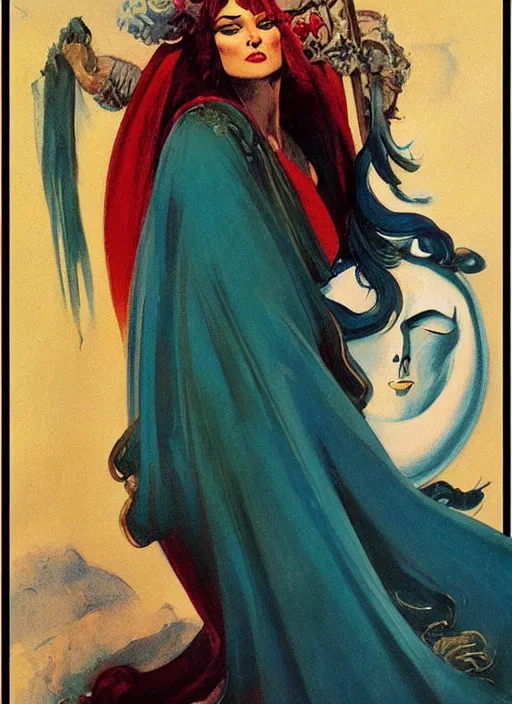 Prompt: portrait of plump norse goddess of the moon, teal robe and veil, strong line, deep color, beautiful! coherent! by frank frazetta, by boris vallejo