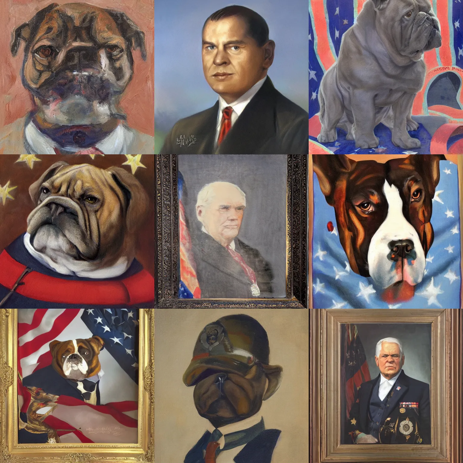 Prompt: official portrait of the united states president, 1 9 4 4. he resembles a bulldog. oil on canvas, trending on artstation