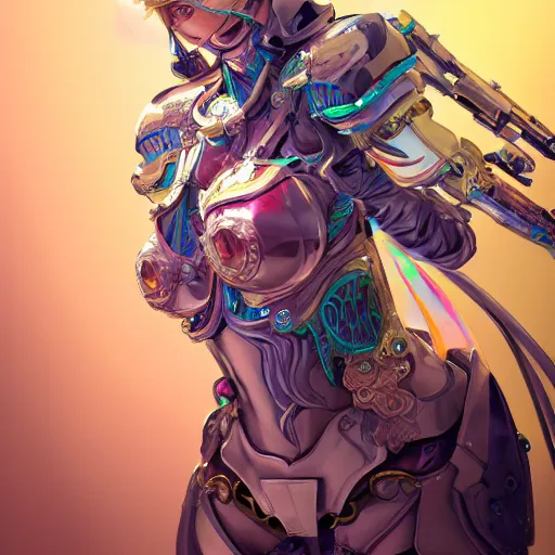 Image similar to studio portrait of lawful good colorful female holy mecha paladin absurdly beautiful, elegant, young sensual graceful woman, ultrafine hyperrealistic detailed face illustration by kim jung gi, irakli nadar, intricate linework, sharp focus, bright colors, matte, octopath traveler, final fantasy, unreal engine highly rendered, global illumination, radiant light, intricate environment