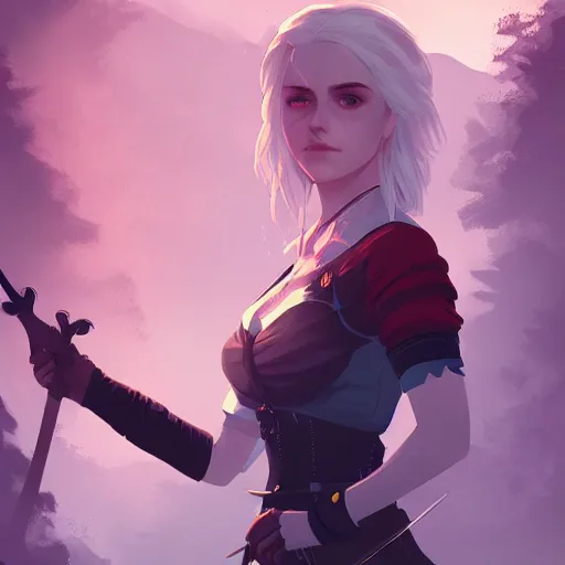 Image similar to ciri from the Witcher 3, forest landscape, night time, ambient lighting, 4k, anime key visual, lois van baarle, ilya kuvshinov, rossdraws, artstation