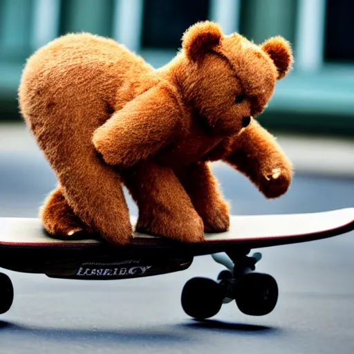 Prompt: a Teddy Bear on a skateboard in central new York law angle telephoto trending on 500px