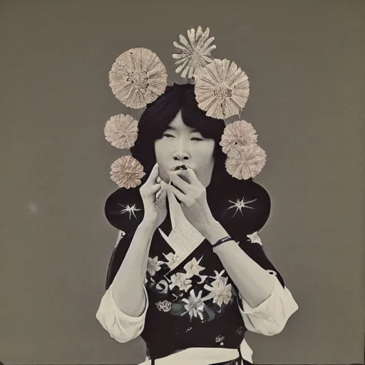 Prompt: an album cover for a female japanese folk artist, photograph, 1 9 7 6