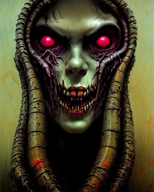 Image similar to widowmaker from overwatch, monster, character portrait, portrait, close up, concept art, intricate details, highly detailed, horror poster, horror, vintage horror art, realistic, terrifying, in the style of michael whelan, beksinski, and gustave dore