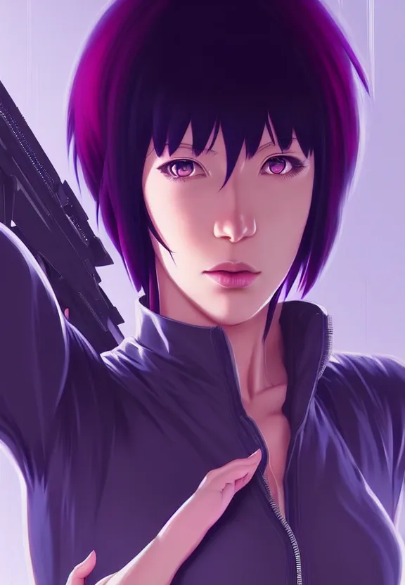 Image similar to a fullbody portrait of motoko kusanagi the major ghost in the shell : : stand alone complex, under repairs, maintenance : : by ilya kuvshinov, rossdraws, artgerm, sola digital arts, anti aliasing, raytracing : :