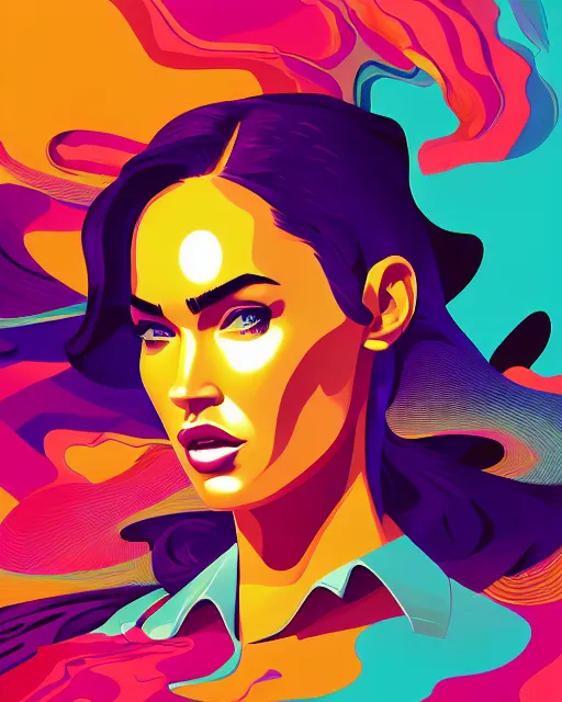 Prompt: megan fox in a chaotic storm of twisting liquid smoke portrait, by tom whalen, liam brazier, peter mohrbacher, artgerm, shattered glass, bubbly underwater scenery, radiant light